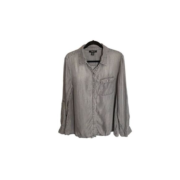 Style & Co women’s gray, long sleeve, button-down blouse, size medium - Picture 1 of 4